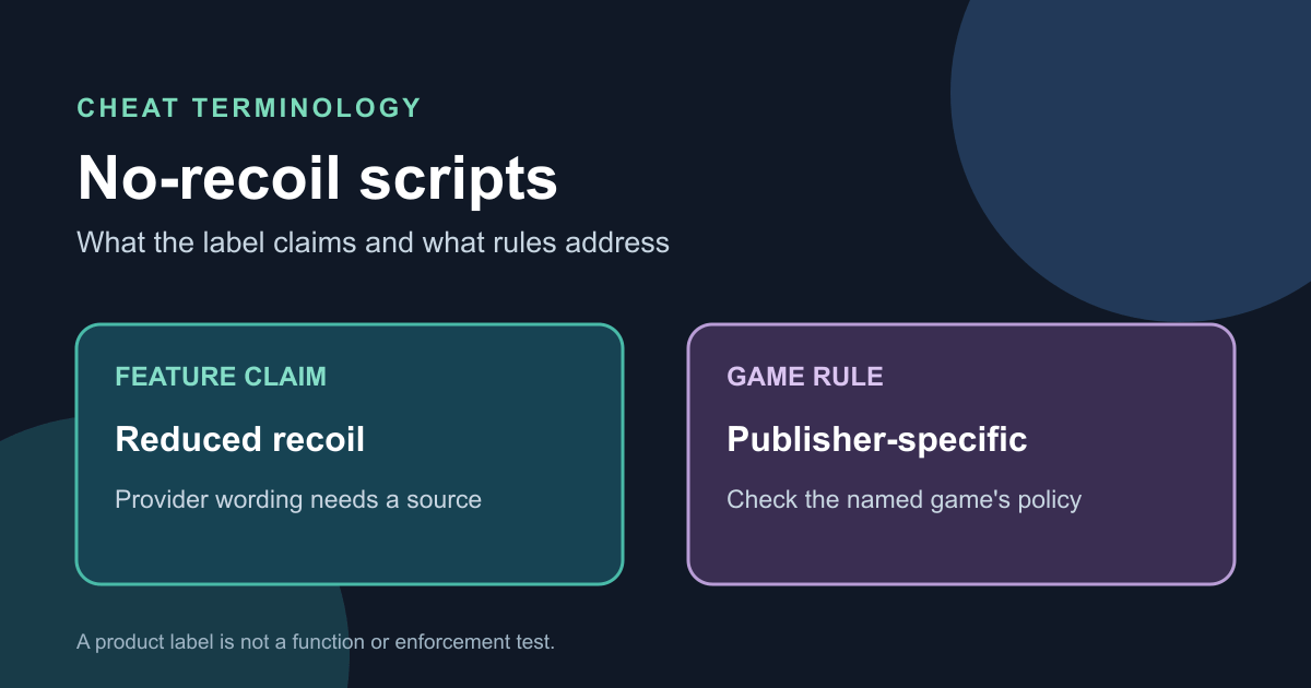 Two cards separate a provider's reduced-recoil claim from a publisher's game-specific rule.